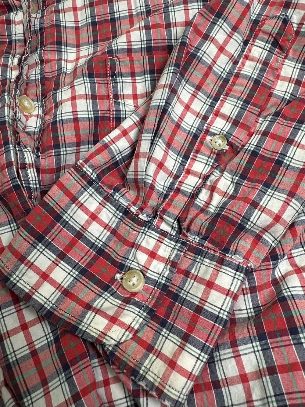 J. Crew Tartan Plaid Button Up Shirt, Men's XL Red White & Blue Cotton Casual